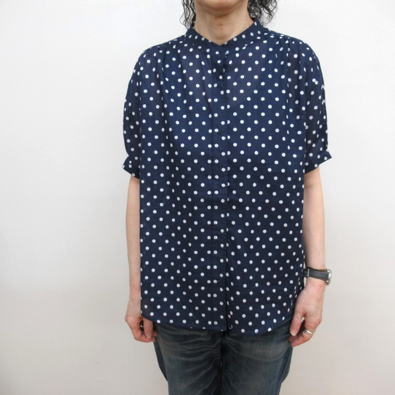 PONT DE CHALONS 刺繍ボタン半袖ブラウス /NVドット29
